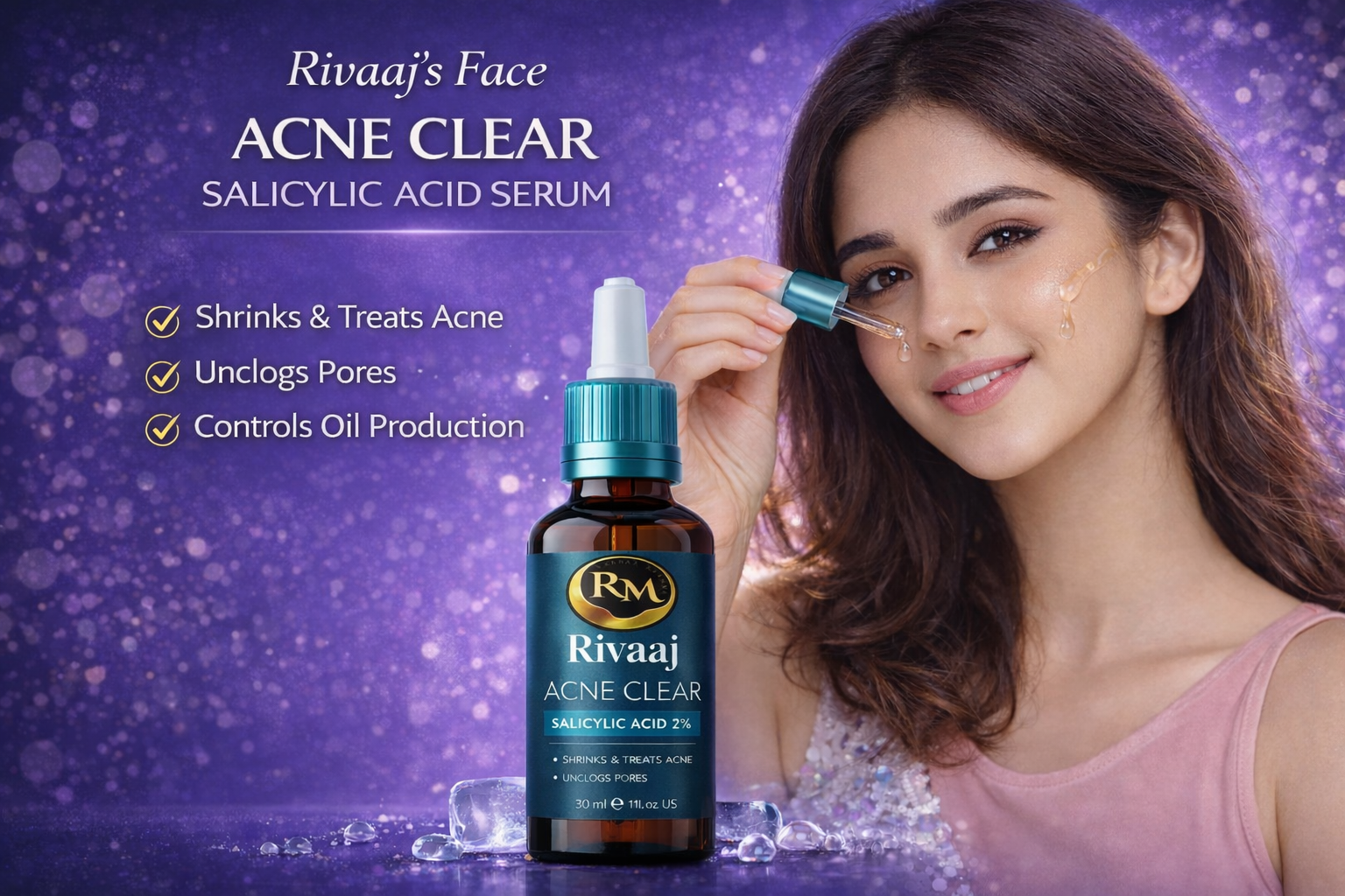 Rivaaj Acne Clear Salicylic Acid 2% Serum | Acne Treatment & Oil Control (30ml)